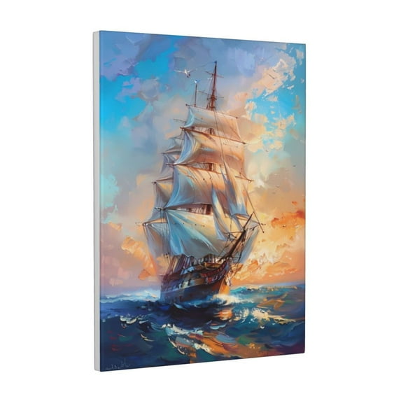 Xecao Sailing Ship Ocean Sunset for Ready-to-Hang Canvas Art 12x16 Inches - Waterproof HD Print Solid Wood Frame for Gifting,Vertical