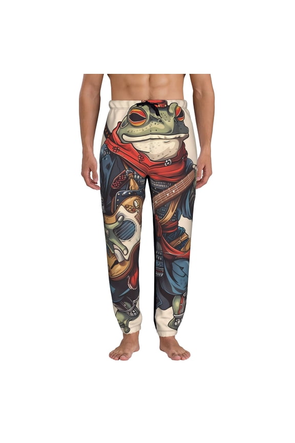Samurai Frog Guitar Print Active Tech Joggers for Men, Mens Sweatpants Lounge Pants with Pockets-XX-Large