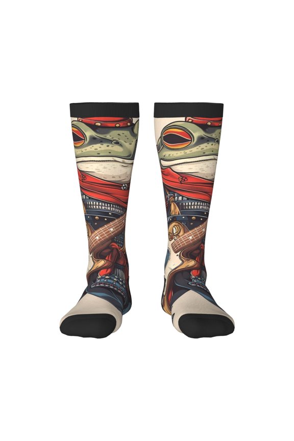 Samurai Frog Guitar Print Compression Socks for Both Men And Women for Running, Travel, Flight, Nurse