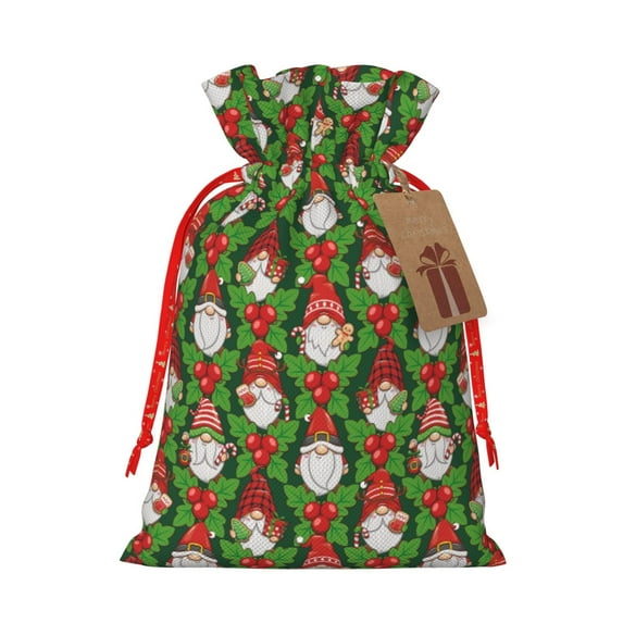Xecao Santa Claus And Gnomes Print Burlap Gift Bags with Drawstring and Gift Tags, Gift Bags, Burlap Bags, Jute Bags for Party, Christmas, DIY Craft Bags-Small