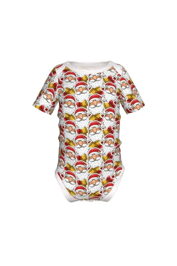 Santa Claus bells Pattern Baby Climbing Bodysuit Short Sleeve Onesie Unisex 0-12 Months Baby Shirt Newborn Outfits Crotch snap design-9M