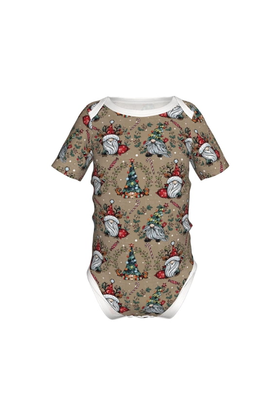 Santa Claus cute Pattern Baby Climbing Bodysuit Short Sleeve Onesie Unisex 0-12 Months Baby Shirt Newborn Outfits Crotch snap design-12 Months