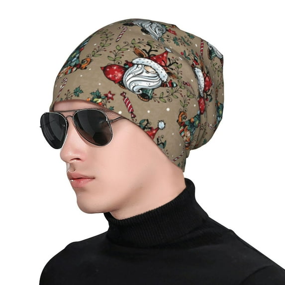 Xecao Santa Claus cute Print Beanie Knitted Hat for Men Women, Winter Fashion Knit Cuffed Caps Unisex