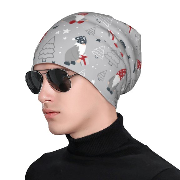 Xecao Santa with Gifts Print Beanie Knitted Hat for Men Women, Winter Fashion Knit Cuffed Caps Unisex