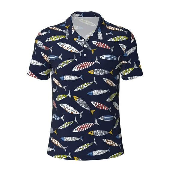 Xecao Sardine for Mens' Casual Short Sleeve Button-Down Polo Shirts for a Classic Golf Look