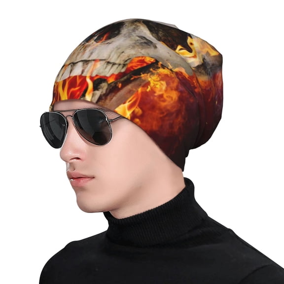 Xecao Satanic Skull Print Beanie Knitted Hat for Men Women, Winter Fashion Knit Cuffed Caps Unisex