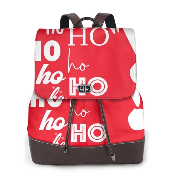 Xecao Saying Ho Ho Ho Print Large Backpack Soft Leather for Women Travel with Compartment, Adjustable Convertible Strap