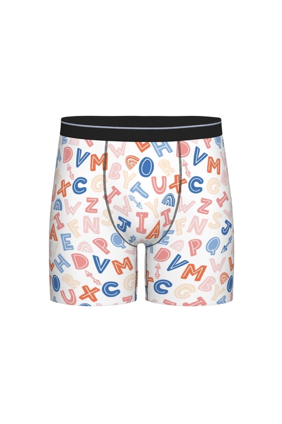 Scandinavian Alphabet Print Boxer Briefs for Men's Stretch Moisture-Wicking Underwear, Mid-Rise Classics breathable fabric