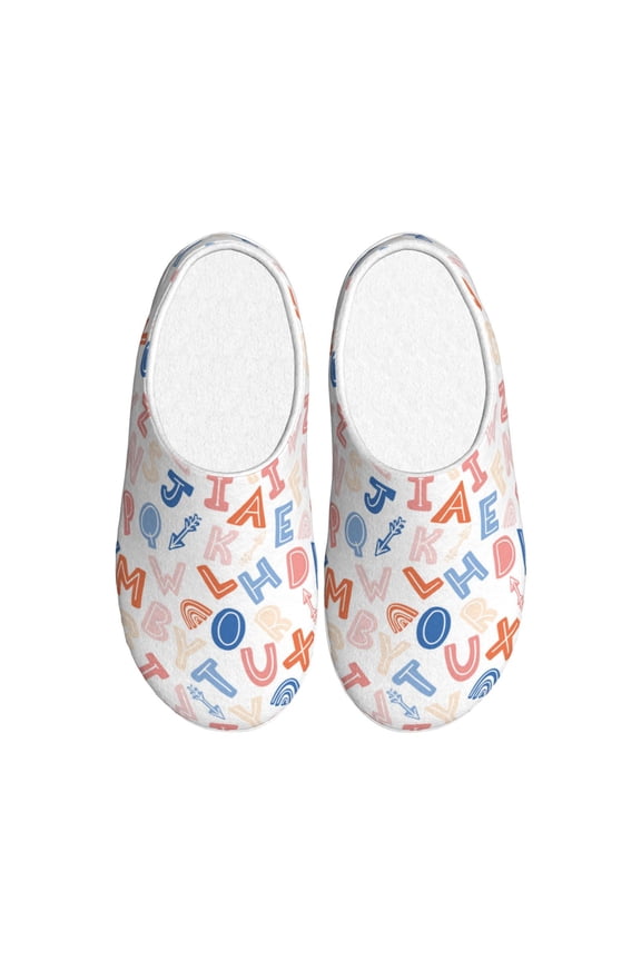 Scandinavian Alphabet Print Cotton Slippers Fuzzy Warm Cozy Slippers Non Slip House Slippers For Indoor Outdoor Cotton Slippers House Slippers-8