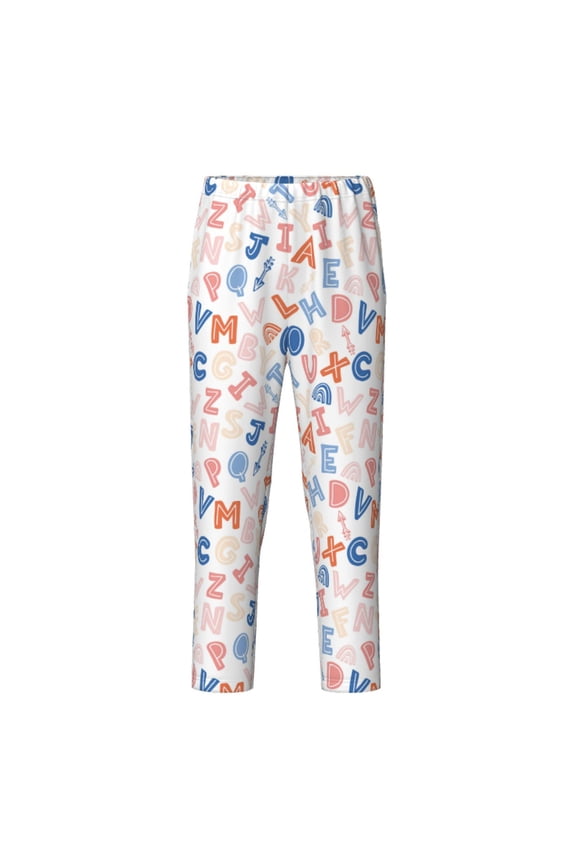 Scandinavian Alphabet Print Teenagers' Pajama Pants Long Sleep Pants Soft Elastic Waist Pajama Bottoms Elastic waist with 2 Pockets 5-16 Years-Small