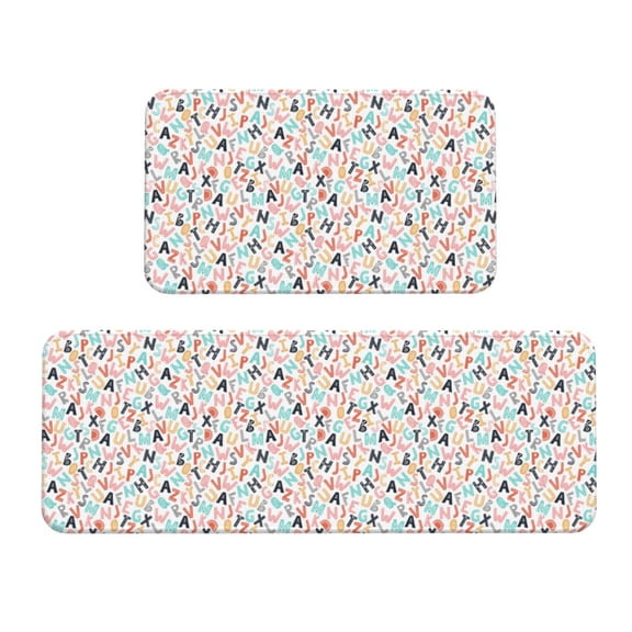 Xecao Scandinavian Alphabet1 Patten Kitchen Rugs and Mats Sets,2 Pieces Non-Slip Washable Rugs, Kitchen Mat for Floor,Suit for Kitchen Decor and Accessories