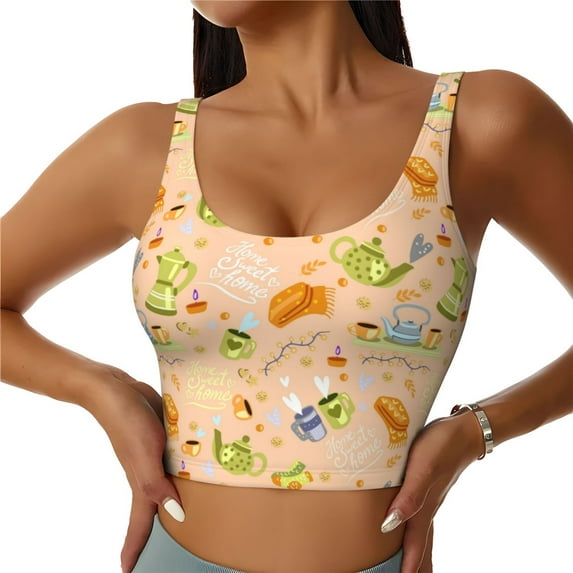 Xecao Scandinavian Style Hygge for Sports Bra with Removable Pads, Crop Tank Top Design, Women's Longline Sports Bra - Non-Wired - Medium