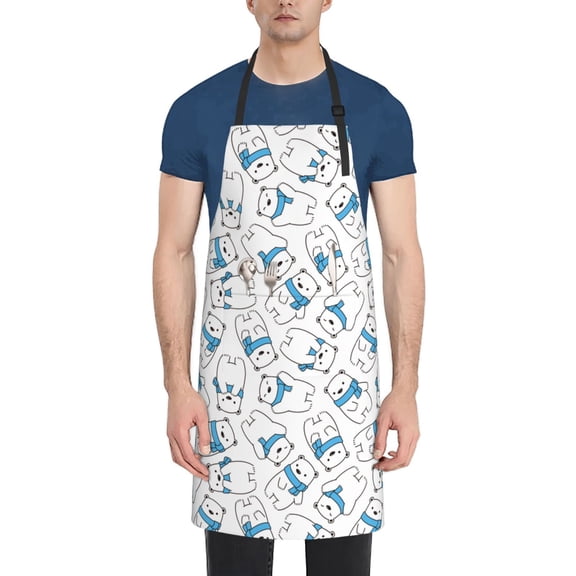 Xecao Scarf Bear Print Kitchen Cooking Aprons, Waterproof Adjustable Bib Aprons with 2 Pockets for Women Men Chef