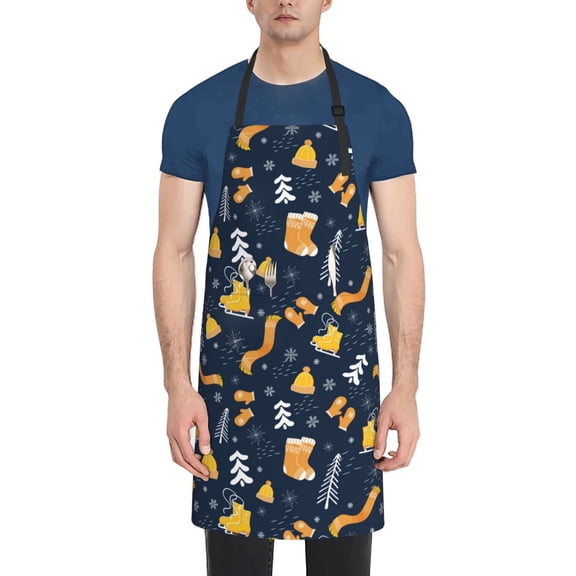 Xecao Scarf Ski Shoes sock Print Kitchen Cooking Aprons, Waterproof Adjustable Bib Aprons with 2 Pockets for Women Men Chef