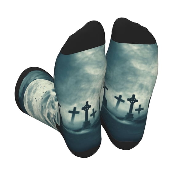 Xecao Scary Moon And Clouds Print Crew Socks for Men and Women, Men's Soft Moisture-wicking Sock