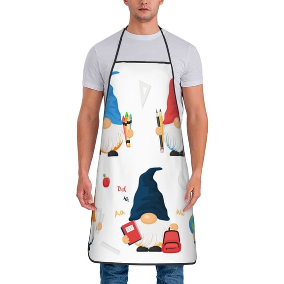 Xecao School Cute Gnomes Print Funny BBQ Chef Aprons for Men Women,Adjustable Kitchen Cooking Aprons with Pocket Waterproof Oil Proof No Pilling Fading