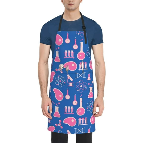 Xecao Science Experiment Print Kitchen Cooking Aprons, Waterproof Adjustable Bib Aprons with 2 Pockets for Women Men Chef