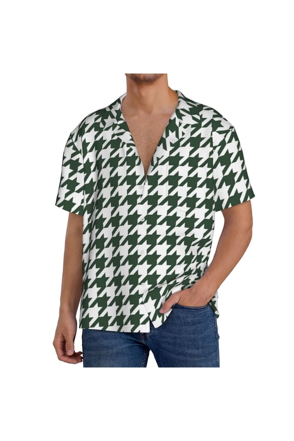 Scottish Checkered Men's Casual Short-sleeved Shirt, a button-up collared shirt with a pocket-Medium