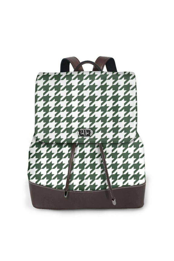 Scottish Checkered Print Large Backpack Soft Leather for Women Travel with Compartment, Adjustable Convertible Strap