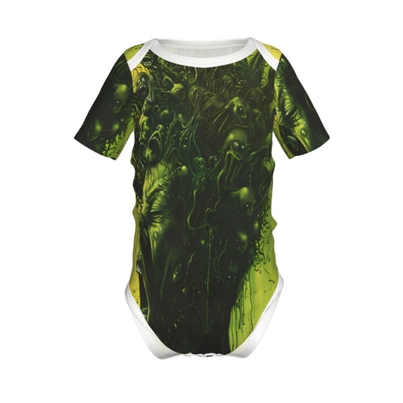 Xecao Screaming Horror Art Pattern Baby Climbing Bodysuit Short Sleeve Onesie Unisex 0-12 Months Baby Shirt Newborn Outfits Crotch snap design-