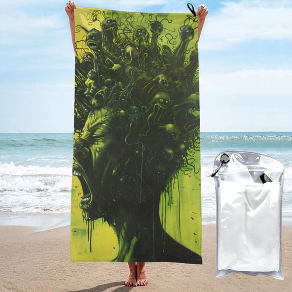 Xecao Screaming Horror Art Print Quick Dry Towel - Lightweight Microfiber Travel Towels w/Bag - Fast Drying Towel Set for Camping, Beach, Gym-27.5"x55"