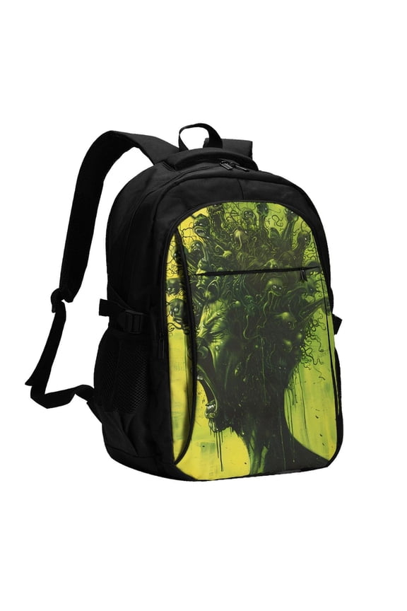 Screaming Horror Art for Travel Laptop Backpack, USB-Charging-Enabled, Spacious Business Backpack for Men and Women,College School Computer Bag