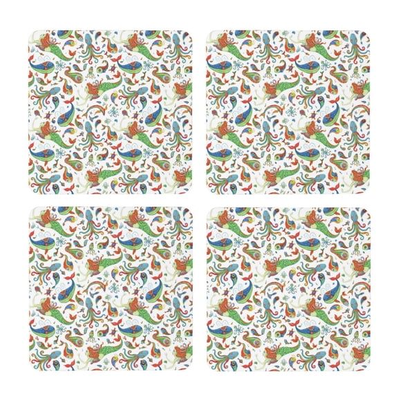 Xecao Sea Animals 1 for MDF Cork Coaster 4 Pcs,Drink Coasters,Suit for House Warming Gifts New Home ,Coffee Table Decor-Square