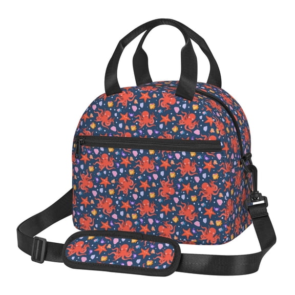 Xecao Sea Animals Print Insulated Lunch Box, Lunch Cags Lunch Bag Featuring An Adjustable Shoulder Strap