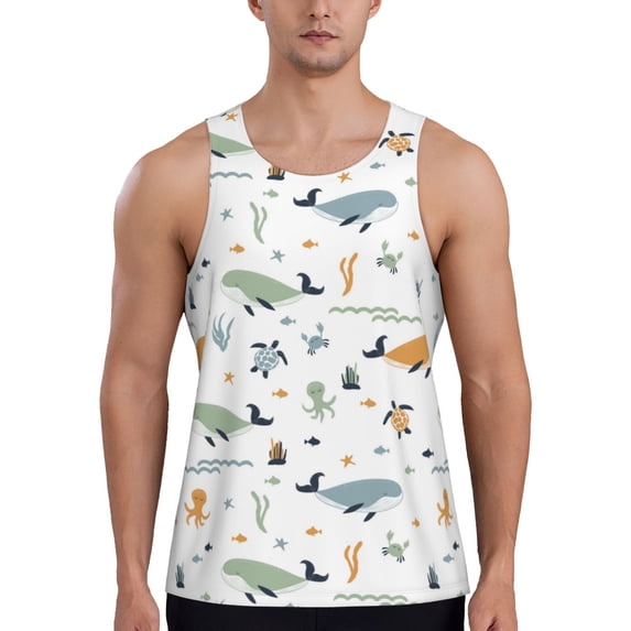 Xecao Sea Creatures Men's Tank Top Workout Quick Dry Sleeveless Gym Jogging Muscle Shirts Summer Swim Beach Tops
