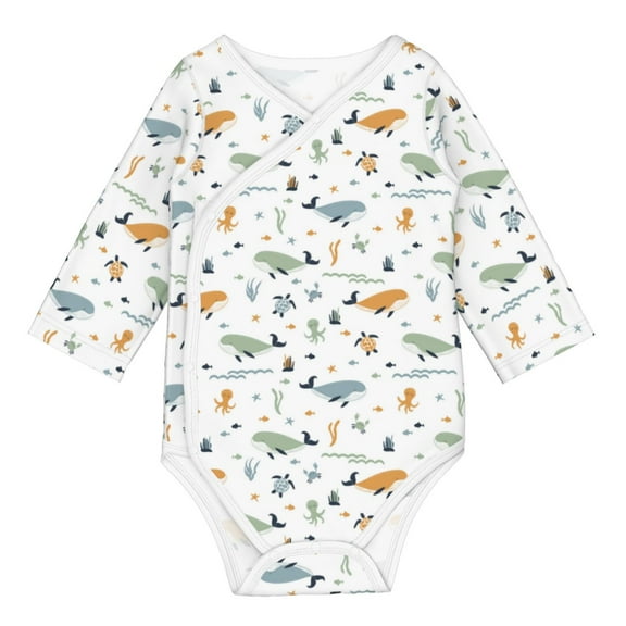 Xecao Sea Creatures Print Baby unisex-baby Cotton Long-sleeve Bodysuits-3 Months