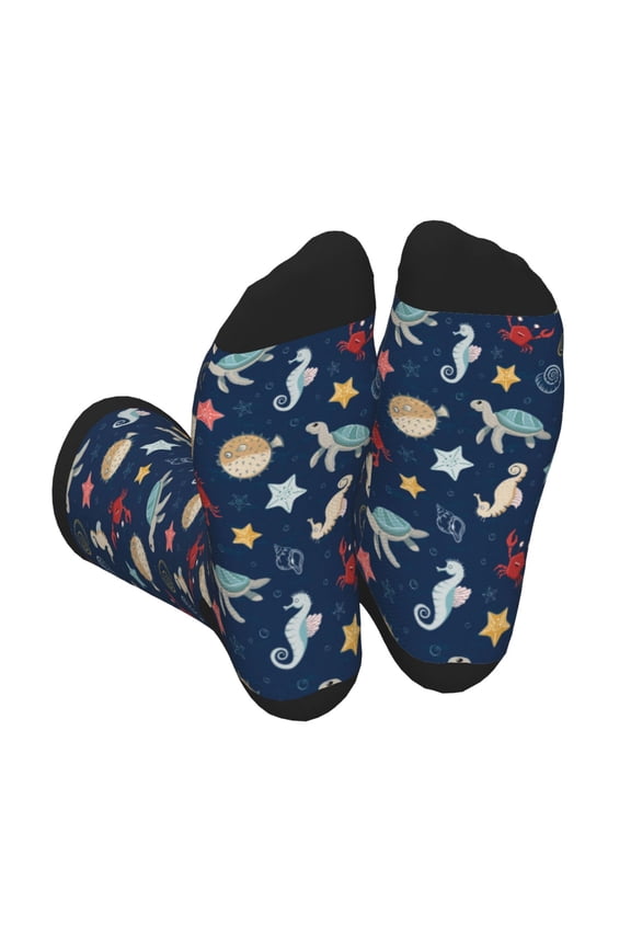 Sea Creatures Print Crew Socks for Men and Women, Men's Soft Moisture-wicking Sock