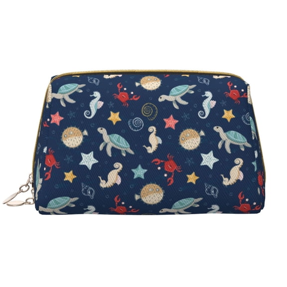 Xecao Sea Creatures Print Fashion Makeup PVC Bag Large Capacity Travel Cosmetic Bag for Women Organizer Toiletry Clutch