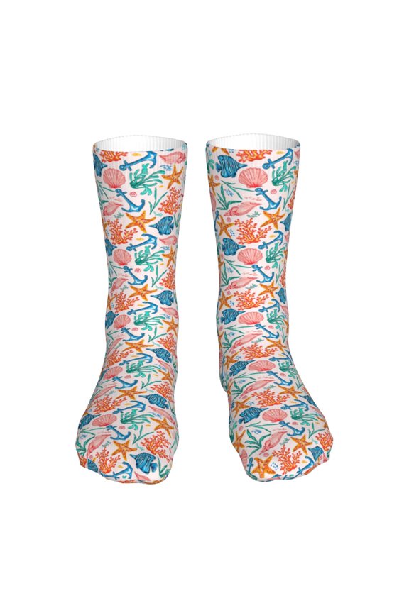 Sea Creatures Print Fashion No Heel Casual Crew Socks Cushioned Breathable for Men Women - Moisture wicking,Not easy to fade Suitable for daily