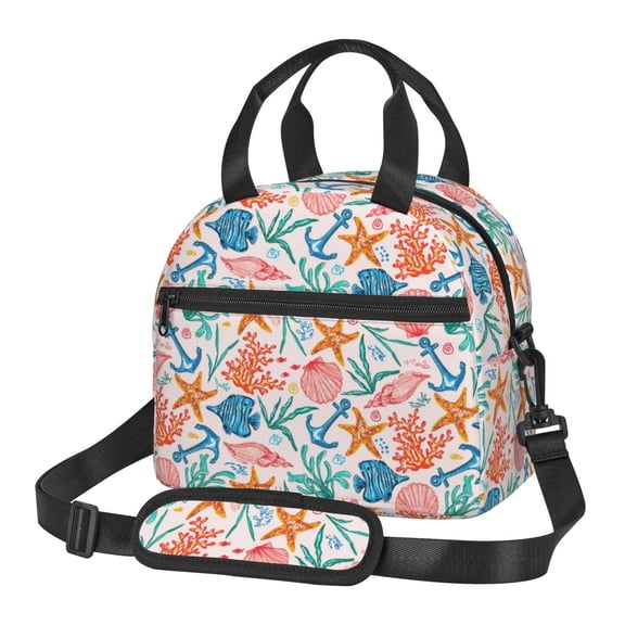 Xecao Sea Creatures Print Insulated Lunch Box, Lunch Cags Lunch Bag Featuring An Adjustable Shoulder Strap