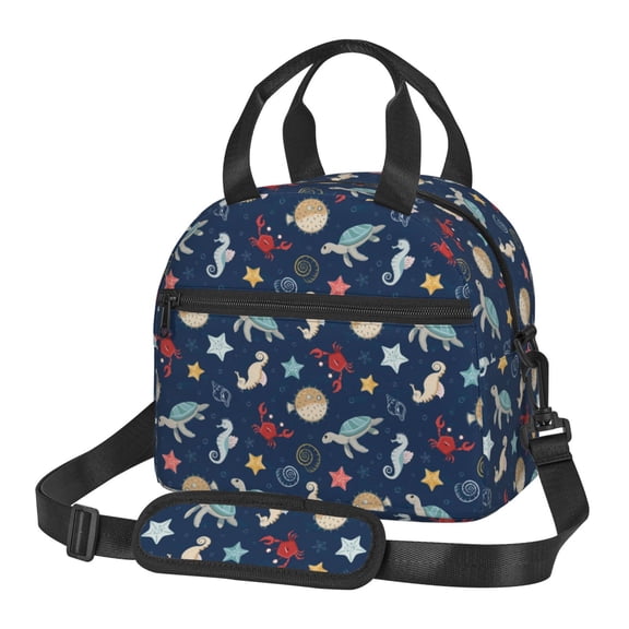 Xecao Sea Creatures Print Insulated Lunch Box, Lunch Cags Lunch Bag Featuring An Adjustable Shoulder Strap