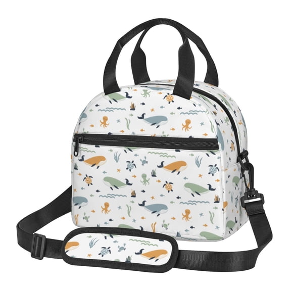 Xecao Sea Creatures Print Insulated Lunch Box, Lunch Cags Lunch Bag Featuring An Adjustable Shoulder Strap