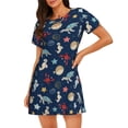 thumbnail image 1 of Xecao Sea Creatures for Women's Loose Nightgown Sleepwear Short Sleeves Shirt Casual Print Sleepdress, 1 of 6