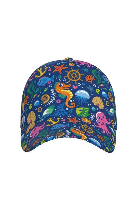 Sea Fish for Baseball Cap: Unisex, crafted from classic polyester twill fabric, featuring a soft unconstructed design