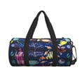 thumbnail image 1 of Xecao Sea Inhabitans and Herb print Round Travel Duffel Bag is a foldable gym bag with an inner pocket, perfect for travel sports, 1 of 8