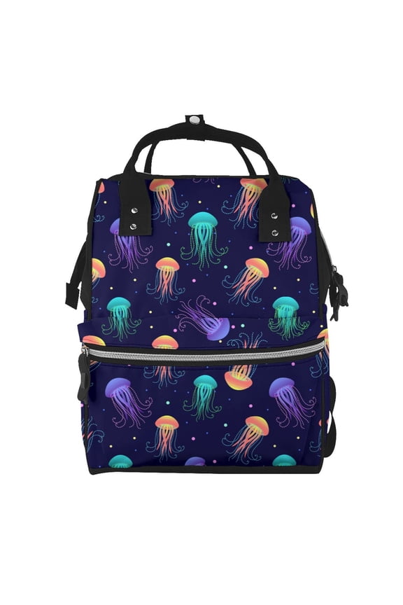 Sea Jellyfish print Large Capacity Nappy Bag is a multi-functional waterproof travel backpack, perfect as a nursing bag or mummy backpack for women