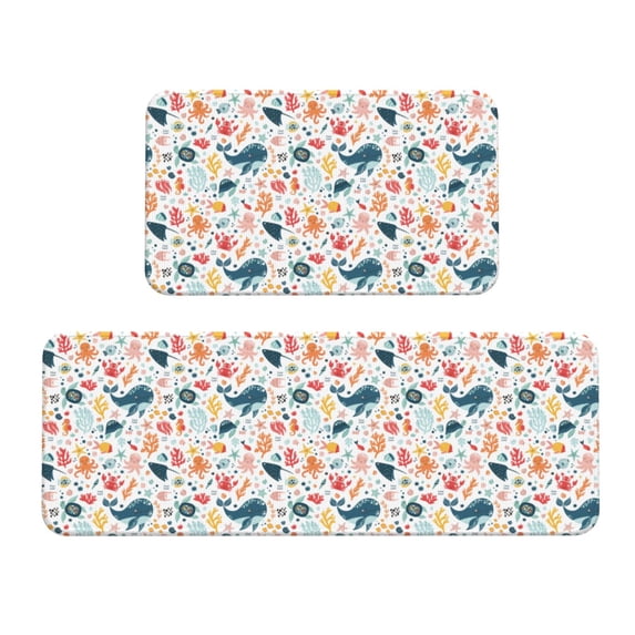 Xecao Sea Life 1 Patten Kitchen Rugs and Mats Sets,2 Pieces Non-Slip Washable Rugs, Kitchen Mat for Floor,Suit for Kitchen Decor and Accessories