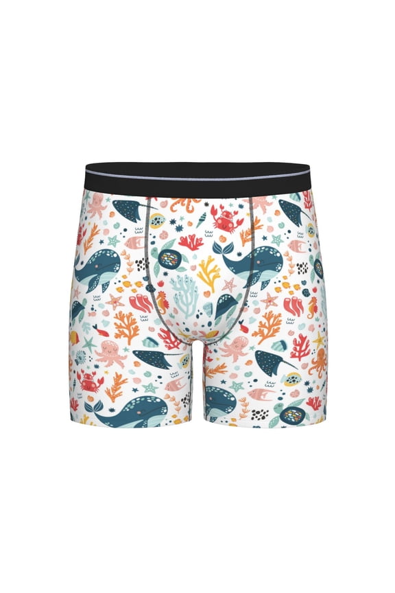 Sea Life 1 Print Boxer Briefs for Men's Stretch Moisture-Wicking Underwear, Mid-Rise Classics breathable fabric