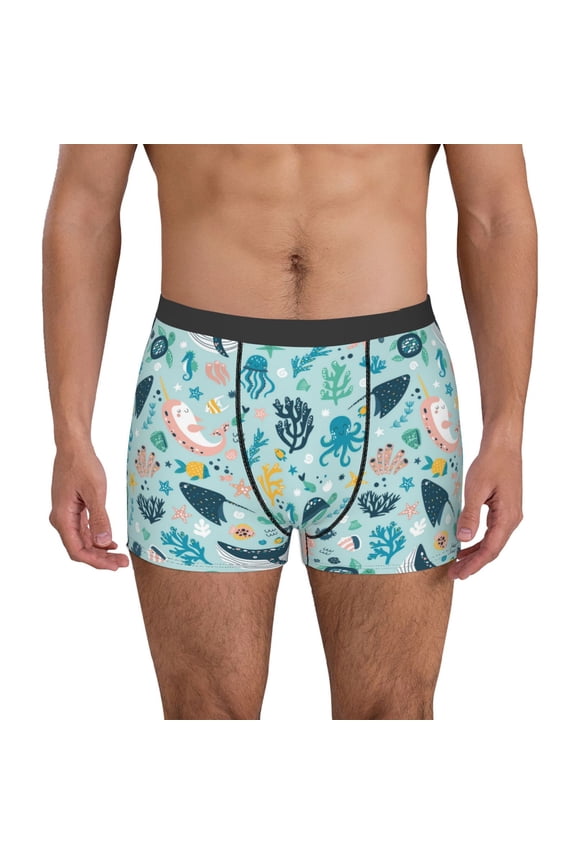 Sea Life Print Men's Underwear Boxer Briefs Pack - Your ComfortSoft, Moisture-Wicking, and Breathable Choice for Men's Underwear-Medium