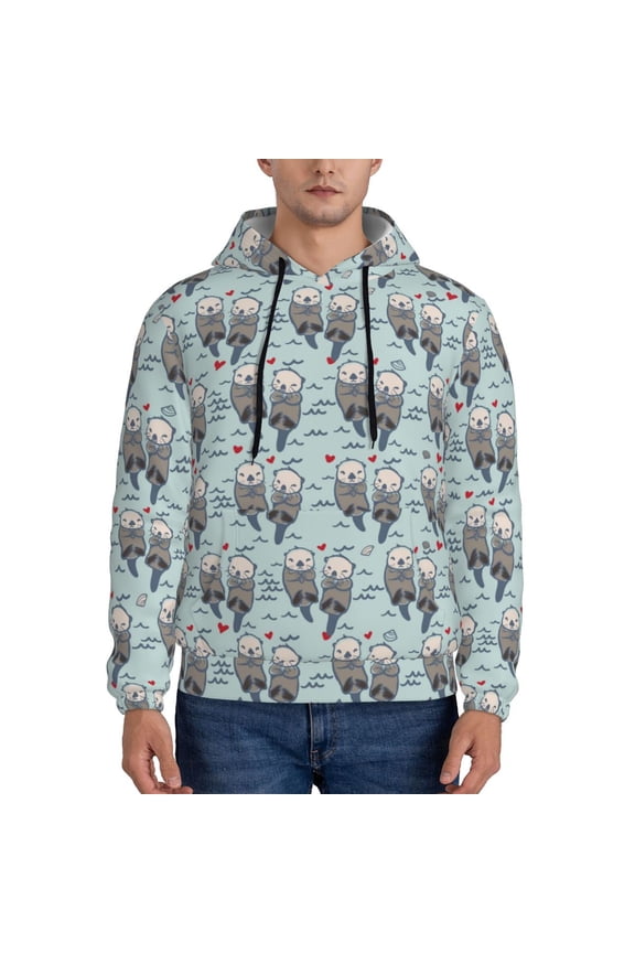 Sea Otter Pattern Men's Adult Pullover Hoodie,Hooded Sweatshirt-Large