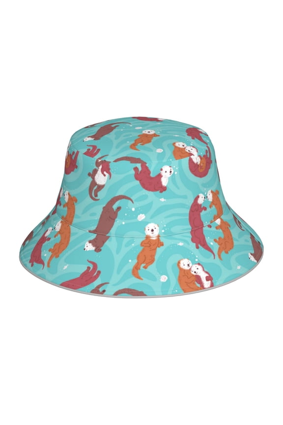 Sea Otters Family In Blue Water Print Men and Women Night Reflective Hat Runner Cap Visor Bucket Hat Boonie Cap