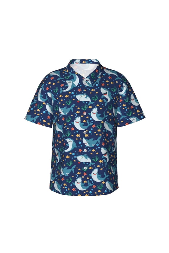 Sea Sharks print Hawaiian shirt - a stylish short-sleeve button-down for men, perfect for casual beach and tropical outings.