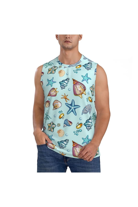 Sea Shells 2 Print Men's Tank Top: Sleek Sleeveless Tee for Casual Sports and Beach Occasions-Small