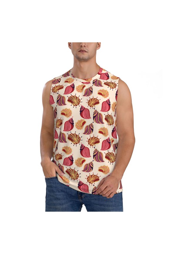 Sea Shells Print Men's Tank Top: Sleek Sleeveless Tee for Casual Sports and Beach Occasions-Large