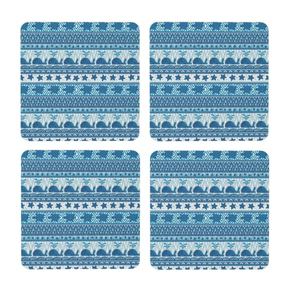 Xecao Sea Underwater Animals for MDF Cork Coaster 4 Pcs,Drink Coasters,Suit for House Warming Gifts New Home ,Coffee Table Decor-Square