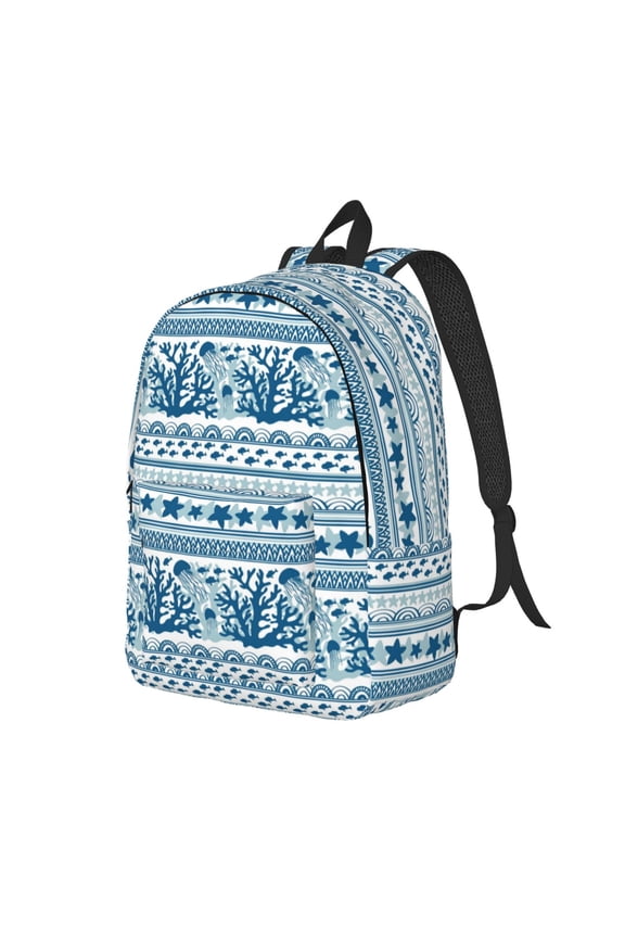 Sea Underwater Jellyfish Canvas College Laptop Backpack, a durable rucksack designed for both men and women, ideal for travel, school, and daily use-Small